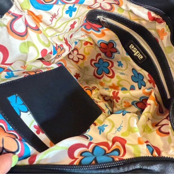 ESPE Blue Crystal Vegan Leather Shoulder Bag Red Rose Zipper Closure - Picture 9 of 9